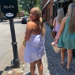 Aisle white linen back bow dress- Dissh